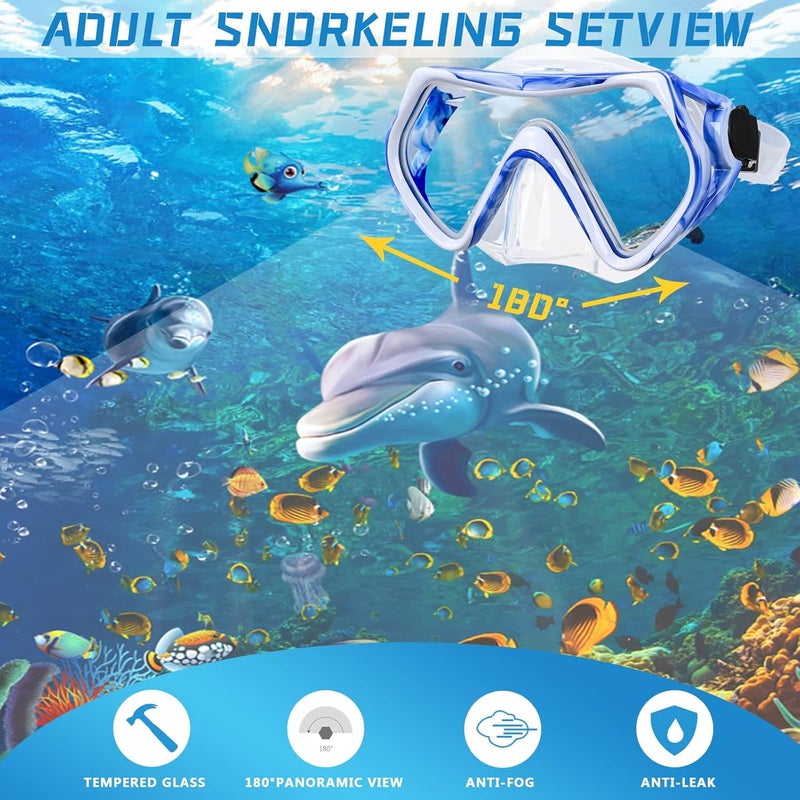 DIPUKI Snorkeling Gear for Adults, Dry Snorkel Mask Set, Scuba Diving Snorkle mask Set Adult, Panoramic Wide View Anti-Fog Dive mask, Swimming Diving Snorkeling Packages - Image 3